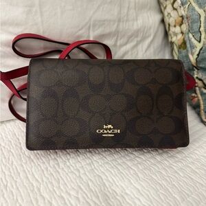 Coach Signature Brown and Red Crossbody Bag
